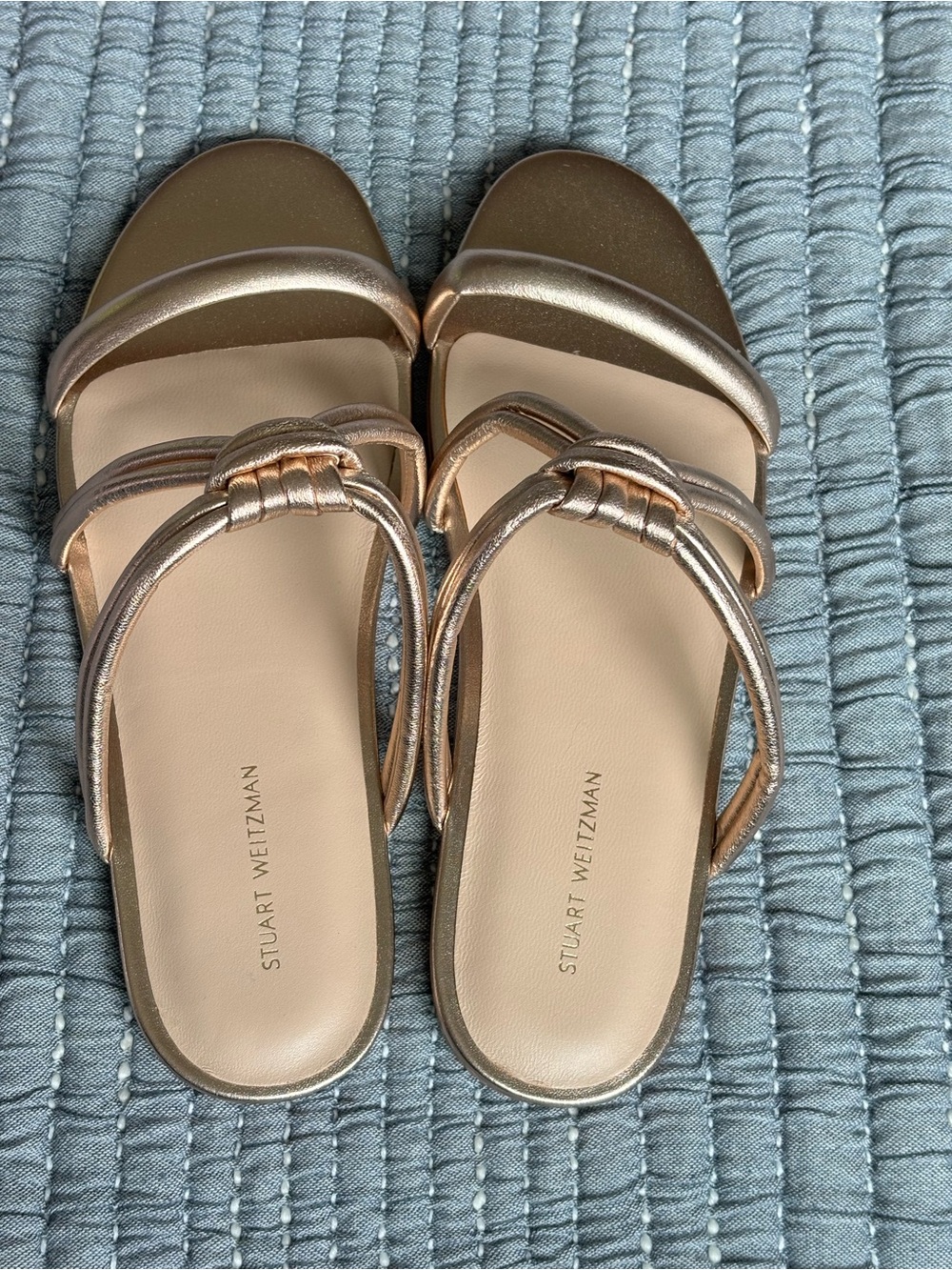 Stuart Weitzman Rose Gold Leather Slide Sandals